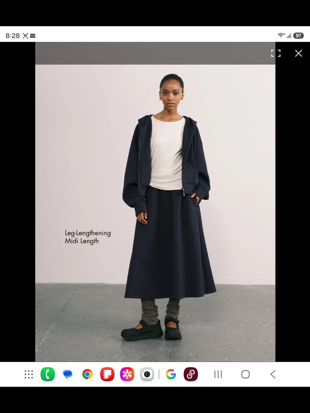 A-Line Midi Skirt in Navy Blue - Picture 2 of 8